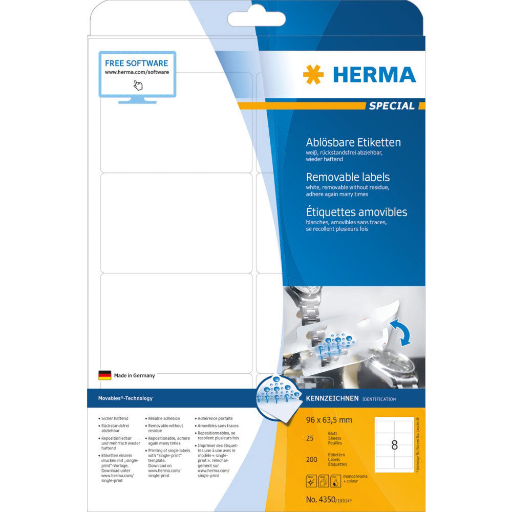 Herma Removable Labels A4 96mm 25pc(白)