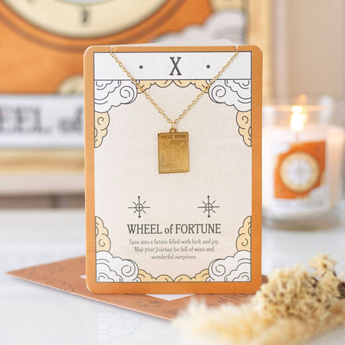 The Wheel of Fortune Vintage Tarot Necklace on Greeting Card