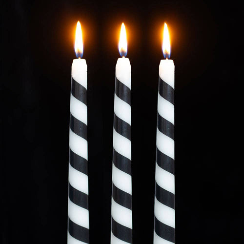 Black Candy Cane Taper Candles (Set of 3)