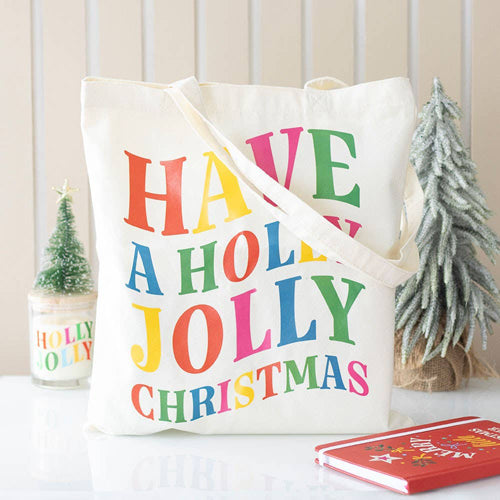 Holly Jolly Christmas Polyester Tote Bag