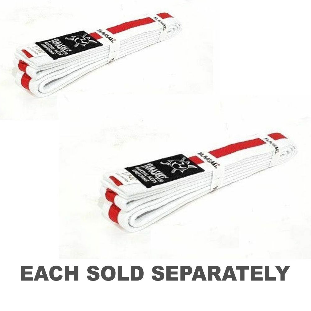 Yamasaki White Martial Arts Belts with Red Stripe