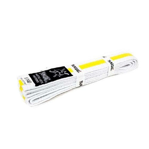Yamasaki White Martial Arts Belts with Yellow Stripe