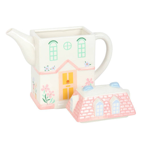 Pastel House Shaped Ceramic Teapot