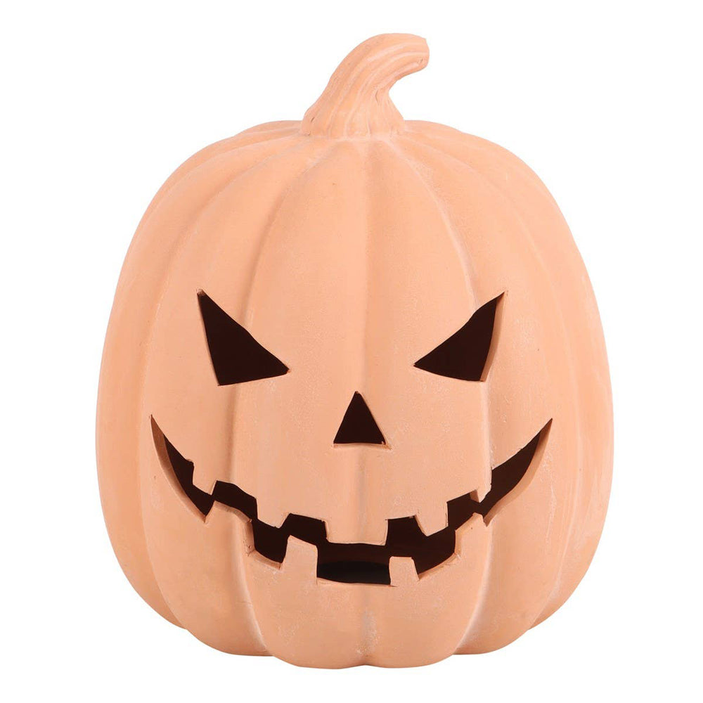 Orange Terracotta Pumpkin Ornament with Cut Out Face 22cm
