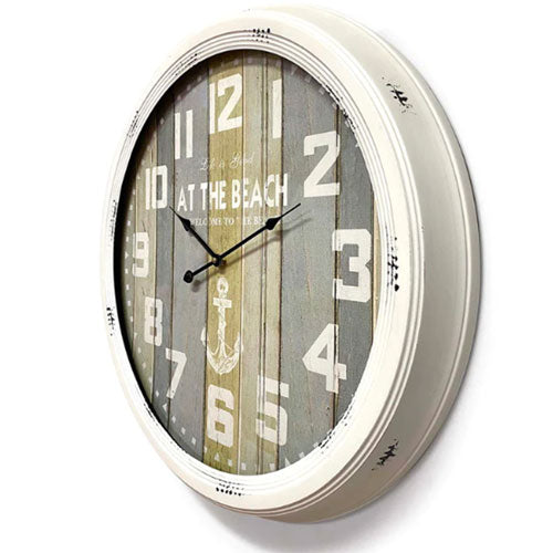 At the Beach Metal Wall Clock (White)